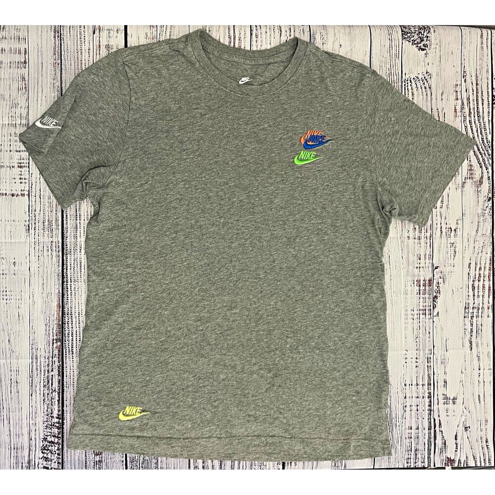 Nike The Nike Tee Mens M Heather Gray Multi Logo Embroidered Futura Shirt